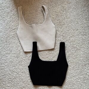 aritzia babaton sculpt knit tank tops cropped black and cream size xs and xxs